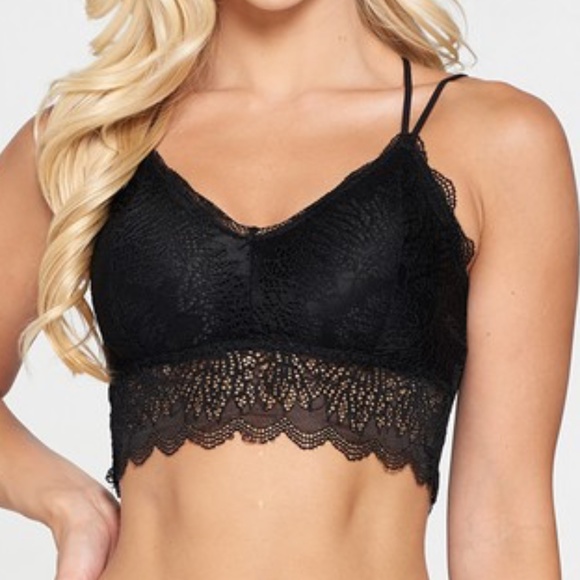 Other - CLEARANCE Black Double Strap Padded Lace Bralette One Size